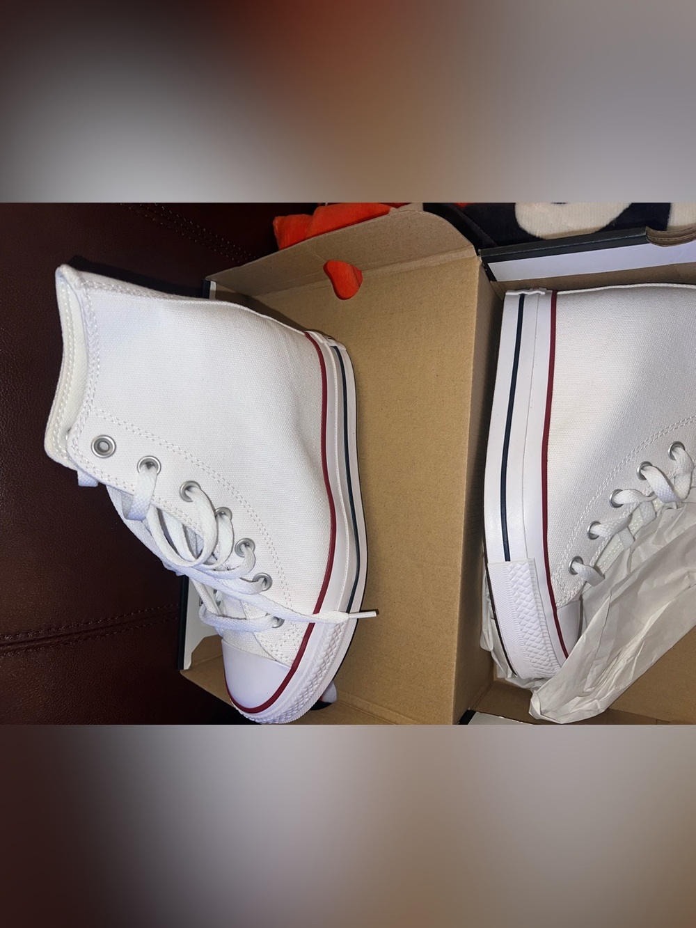 Converse High Top Sneakers in White with Red & Navy Accents - Picture 6 of 8